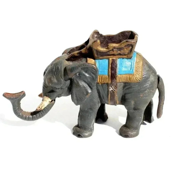 Vintage Cast Iron Elephant CIRCUS Mechanical Coin Bank PIGGY BANK - Parts - Picture 1 of 5